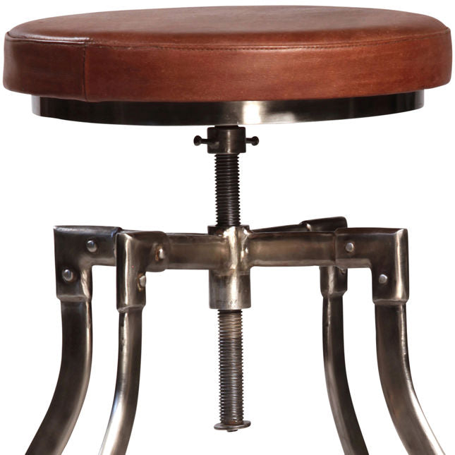 INDUSTRIAL LEATHER AND IRON COUNTER HEIGHT STOOL