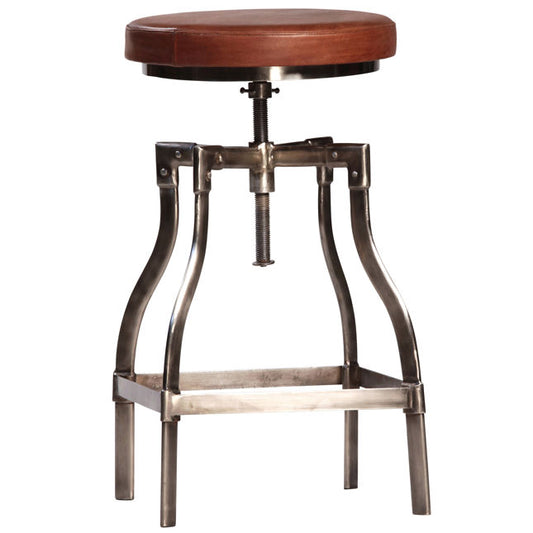 INDUSTRIAL LEATHER AND IRON COUNTER HEIGHT STOOL