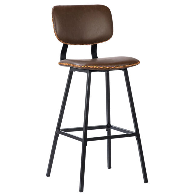 INDUSTRIAL LEATHER AND IRON BAR HEIGHT BARSTOOL