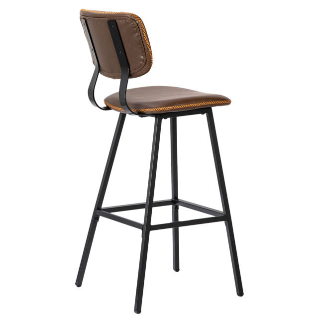 INDUSTRIAL LEATHER AND IRON BAR HEIGHT BARSTOOL