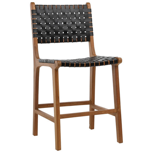 NATURAL WOOD COUNTER HEIGHT STOOL - BLACK LEATHER