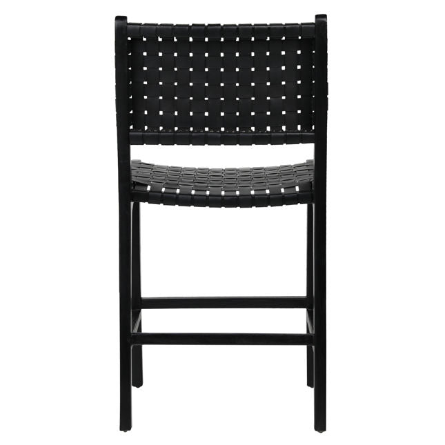 EBONIZED WOOD COUNTER HEIGHT STOOL - BLACK LEATHER