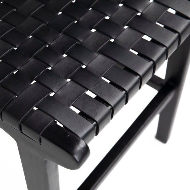 EBONIZED WOOD COUNTER HEIGHT STOOL - BLACK LEATHER