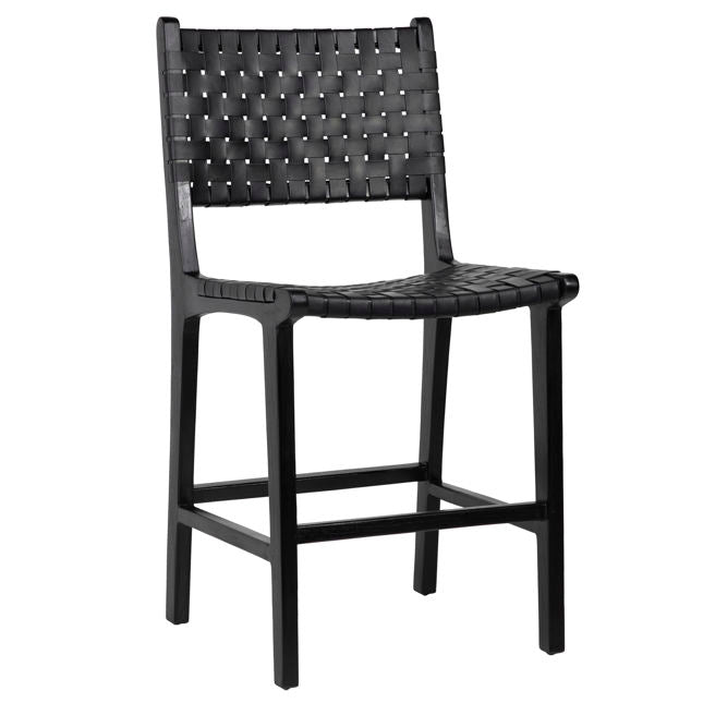 EBONIZED WOOD COUNTER HEIGHT STOOL - BLACK LEATHER