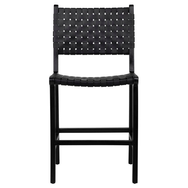 EBONIZED WOOD COUNTER HEIGHT STOOL - BLACK LEATHER