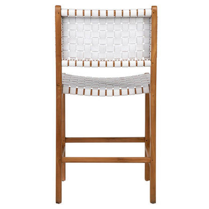 NATURAL WOOD COUNTER HEIGHT STOOL - WHITE LEATHER