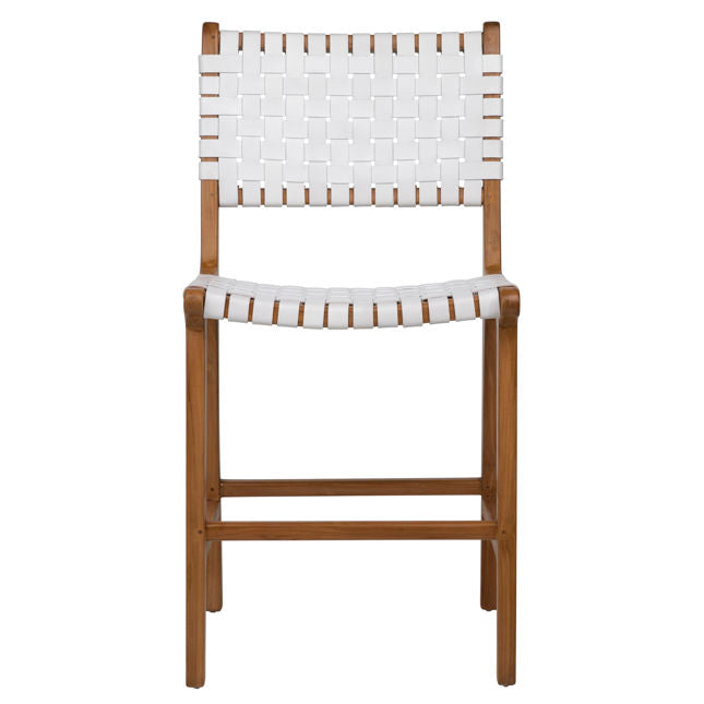 NATURAL WOOD COUNTER HEIGHT STOOL - WHITE LEATHER