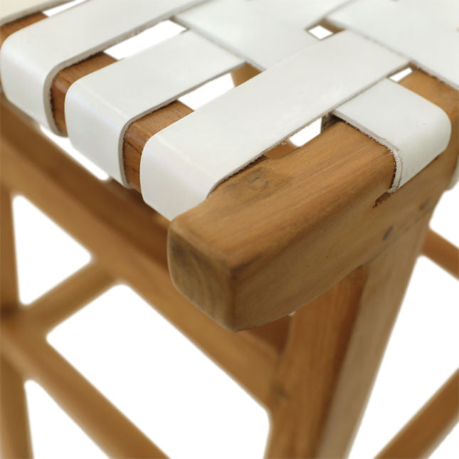 WOVEN LEATHER COUNTER HEIGHT STOOL - WHITE