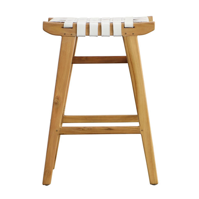 WOVEN LEATHER COUNTER HEIGHT STOOL - WHITE