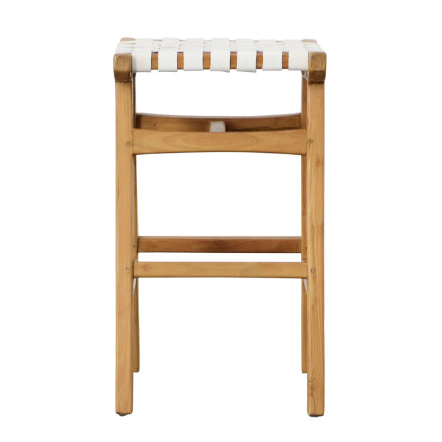 WOVEN LEATHER COUNTER HEIGHT STOOL - WHITE