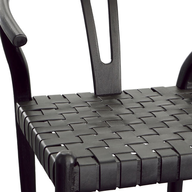 WISHBONE LEATHER COUNTER HEIGHT STOOL - BLACK