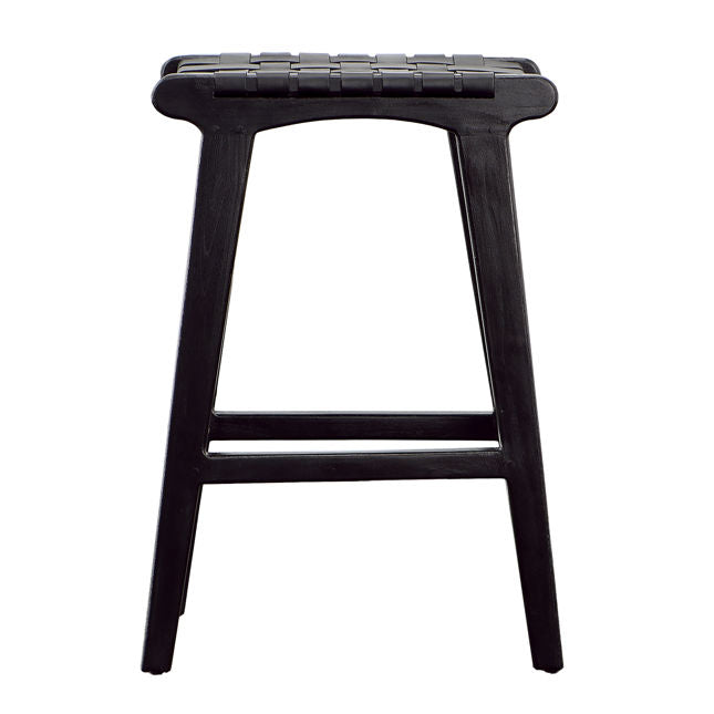 WOVEN LEATHER COUNTER HEIGHT STOOL - BLACK