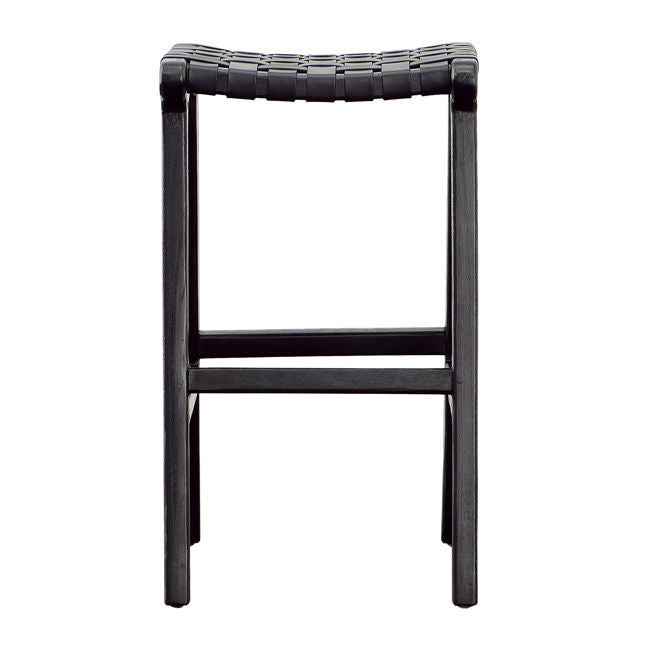 WOVEN LEATHER COUNTER HEIGHT STOOL - BLACK