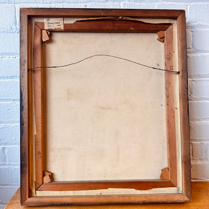 SAM RUSSO (B. 1922) SIGNED ABSTRACT OIL ON CANVAS “STRUCTURE” C.1960