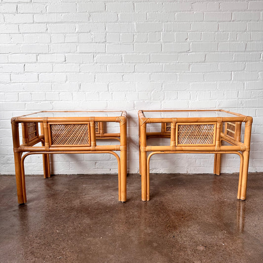 MCM BAMBOO & GLASS ACCENT TABLES