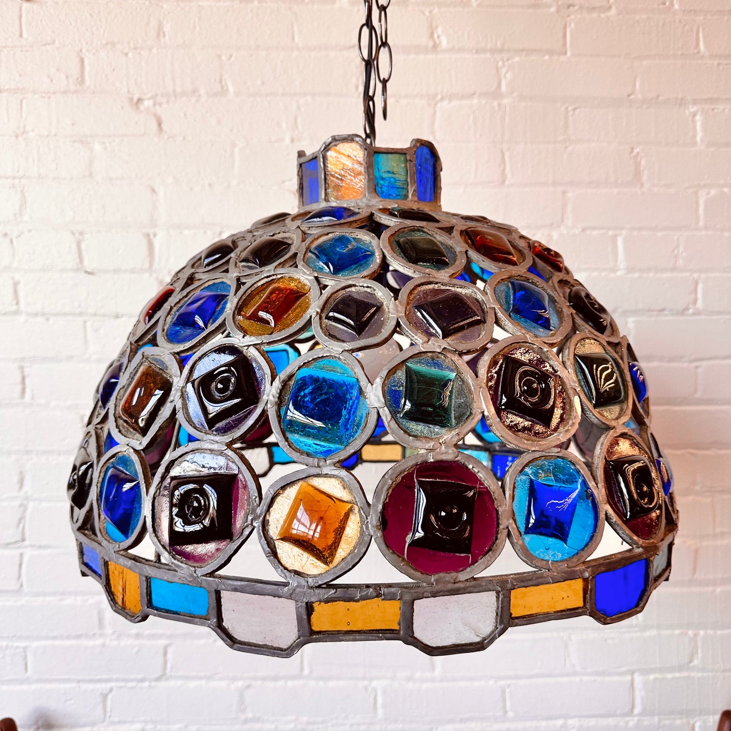 COLORED GLASS CHANDELIER PENDANT BY FELIPE DELFINGER FOR FEDERS