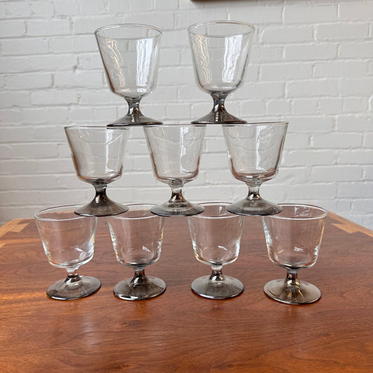 SILVER LUSTER WHISKEY GLASSWARE - SET OF 9