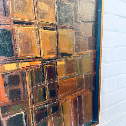 SAM RUSSO (B. 1922) SIGNED ABSTRACT OIL ON CANVAS “STRUCTURE” C.1960