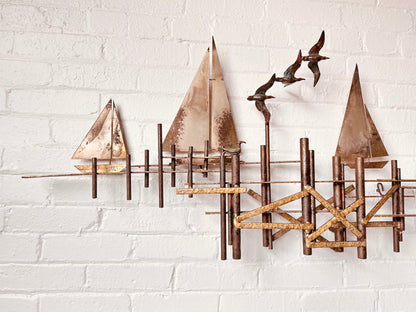 CURTIS JERE SAILBOATS & SEAGULLS METAL WALL SCULPTURE