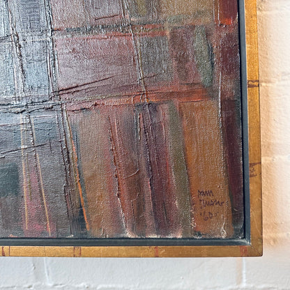 SAM RUSSO (B. 1922) SIGNED ABSTRACT OIL ON CANVAS “STRUCTURE” C.1960
