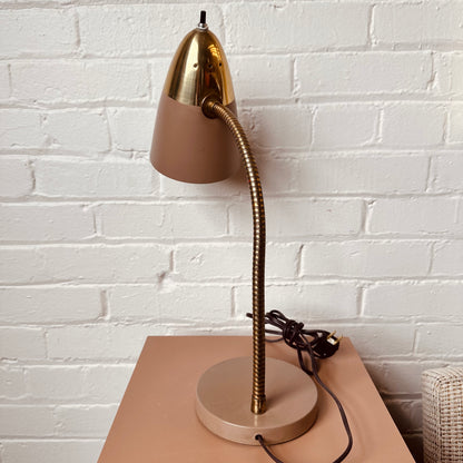 MCM MAUVE & BRASS GOOSENECK DESK LAMP