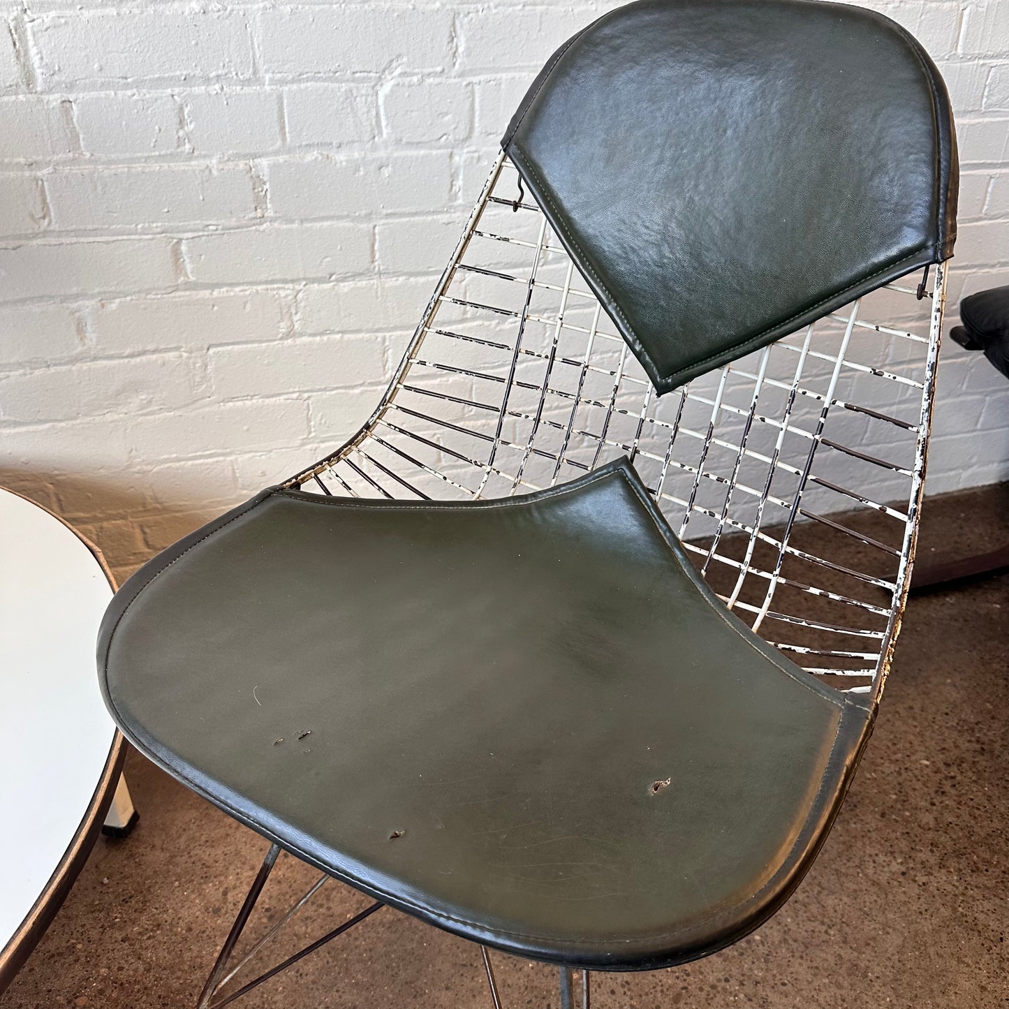 PAIR OF OLIVE GREEN EAMES DKR-2 WIRE BIKINI CHAIRS FOR HERMAN MILLER