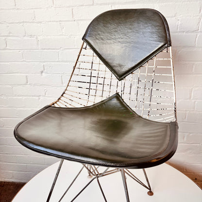 PAIR OF OLIVE GREEN EAMES DKR-2 WIRE BIKINI CHAIRS FOR HERMAN MILLER