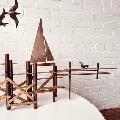 CURTIS JERE SAILBOATS & SEAGULLS METAL WALL SCULPTURE