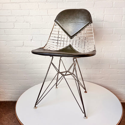 PAIR OF OLIVE GREEN EAMES DKR-2 WIRE BIKINI CHAIRS FOR HERMAN MILLER