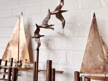 CURTIS JERE SAILBOATS & SEAGULLS METAL WALL SCULPTURE
