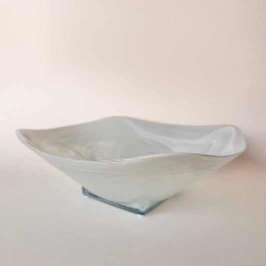 SWIRLED GREEN GLASS SERVING BOWL