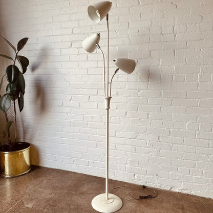 MCM THREE-LIGHT WHITE ARTICULATING FLOOR LAMP