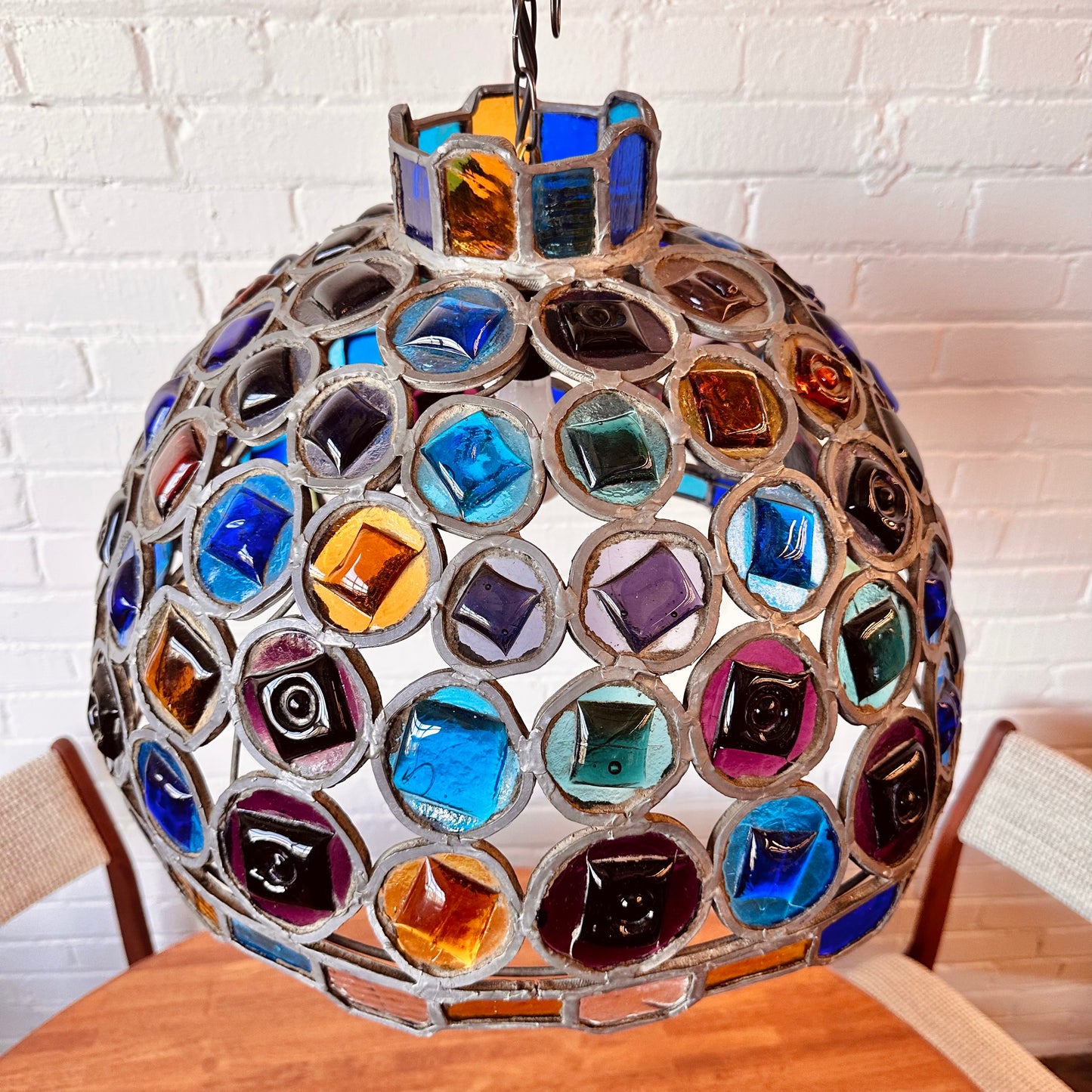 COLORED GLASS CHANDELIER PENDANT BY FELIPE DELFINGER FOR FEDERS