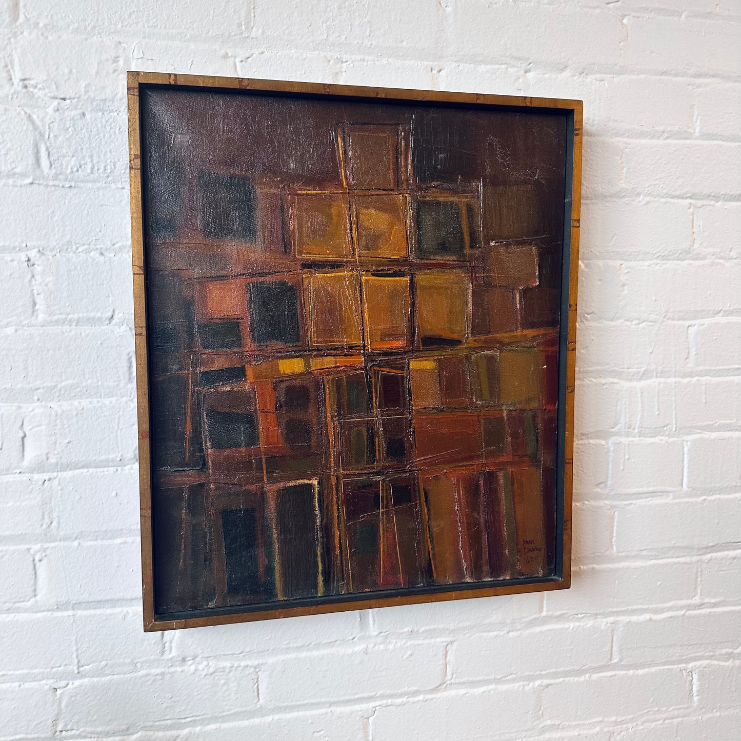 SAM RUSSO (B. 1922) SIGNED ABSTRACT OIL ON CANVAS “STRUCTURE” C.1960
