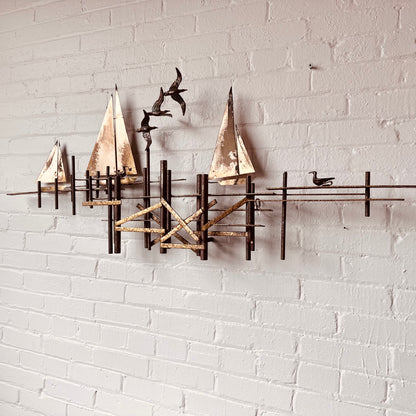 CURTIS JERE SAILBOATS & SEAGULLS METAL WALL SCULPTURE