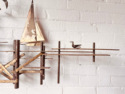 CURTIS JERE SAILBOATS & SEAGULLS METAL WALL SCULPTURE
