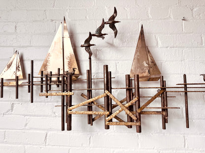 CURTIS JERE SAILBOATS & SEAGULLS METAL WALL SCULPTURE