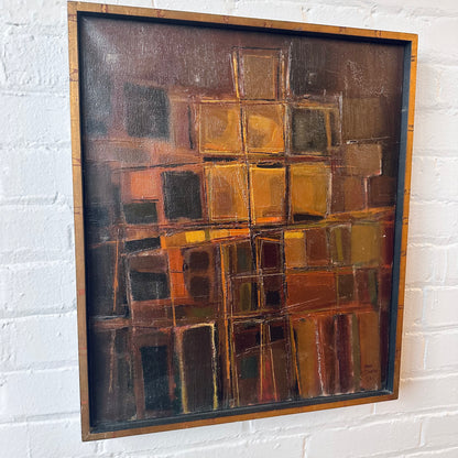 SAM RUSSO (B. 1922) SIGNED ABSTRACT OIL ON CANVAS “STRUCTURE” C.1960