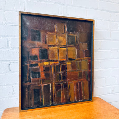 SAM RUSSO (B. 1922) SIGNED ABSTRACT OIL ON CANVAS “STRUCTURE” C.1960