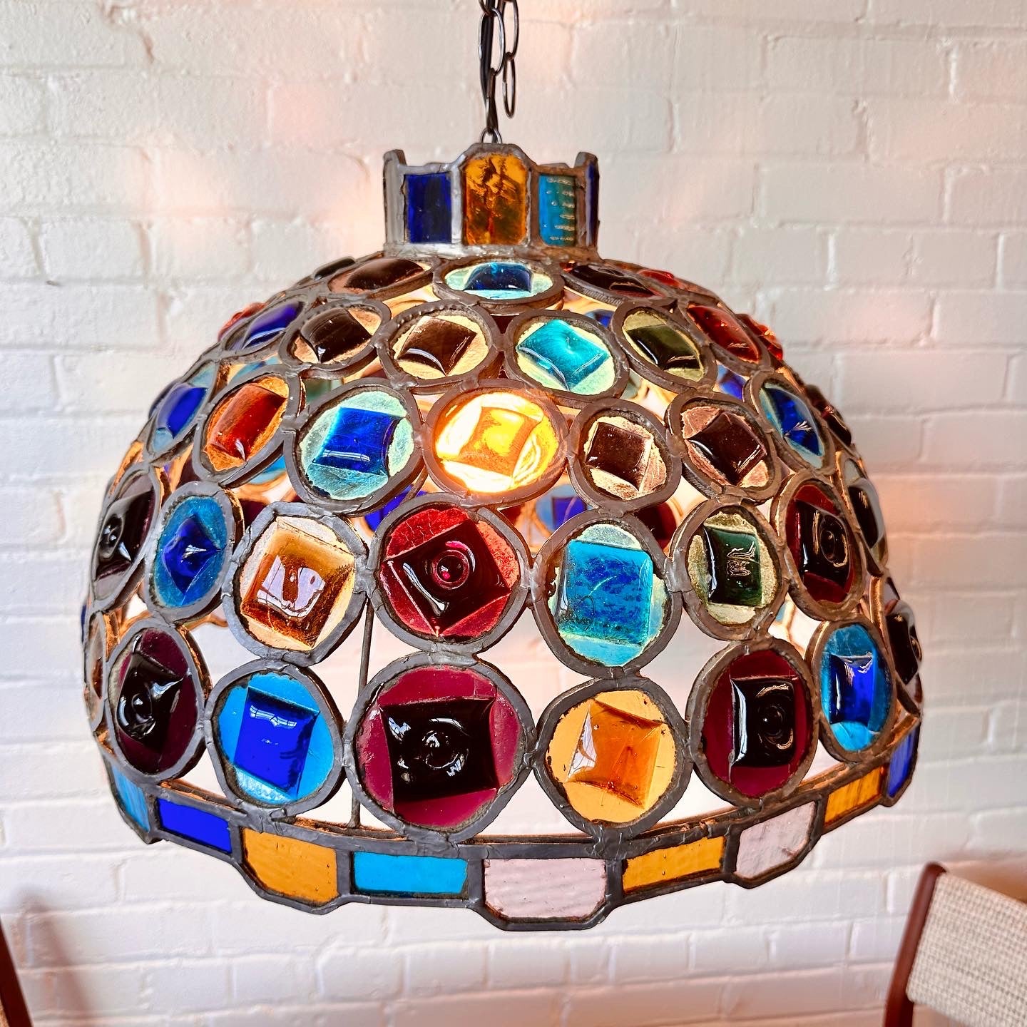 COLORED GLASS CHANDELIER PENDANT BY FELIPE DELFINGER FOR FEDERS