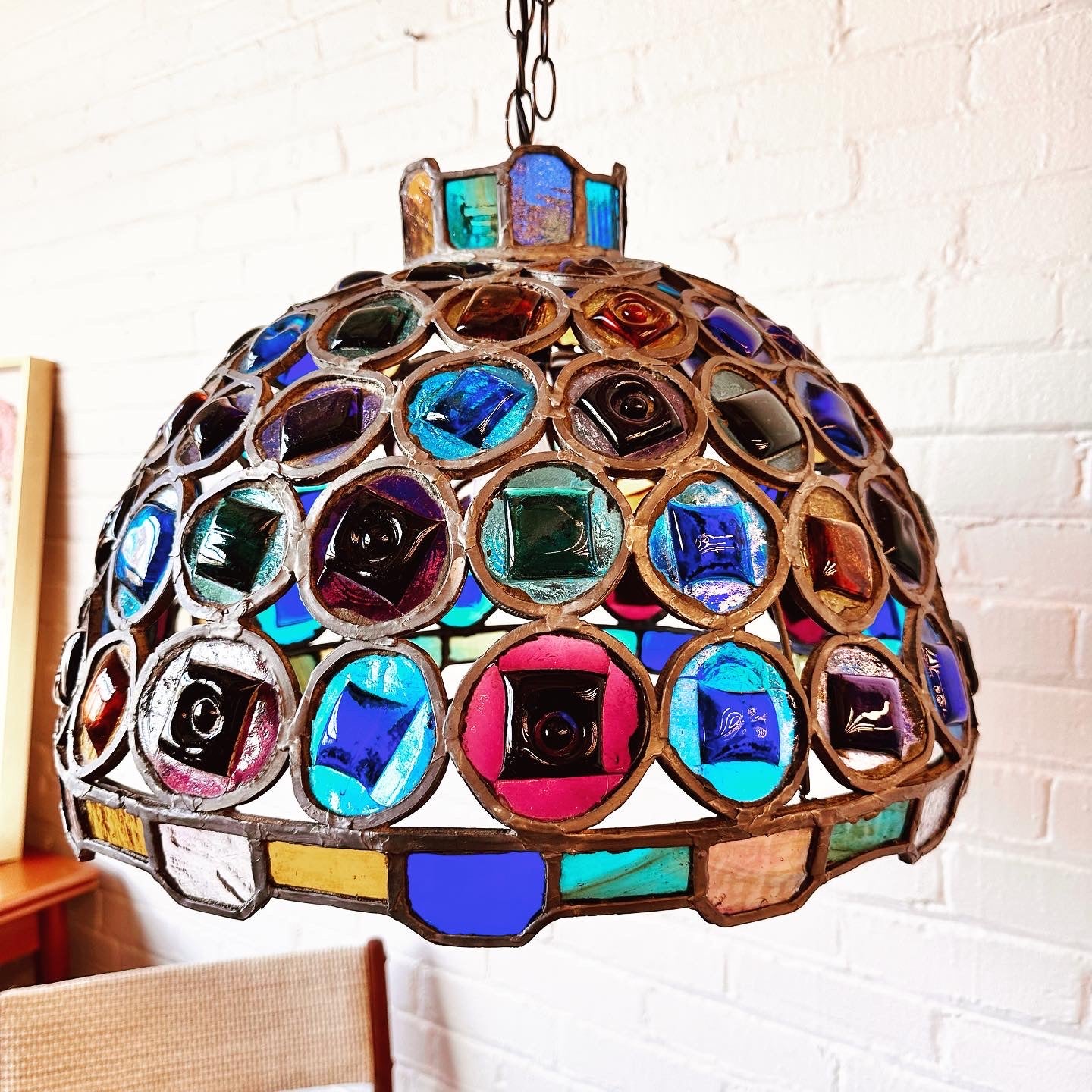 COLORED GLASS CHANDELIER PENDANT BY FELIPE DELFINGER FOR FEDERS