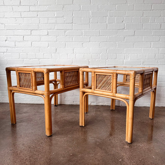 MCM BAMBOO & GLASS ACCENT TABLES