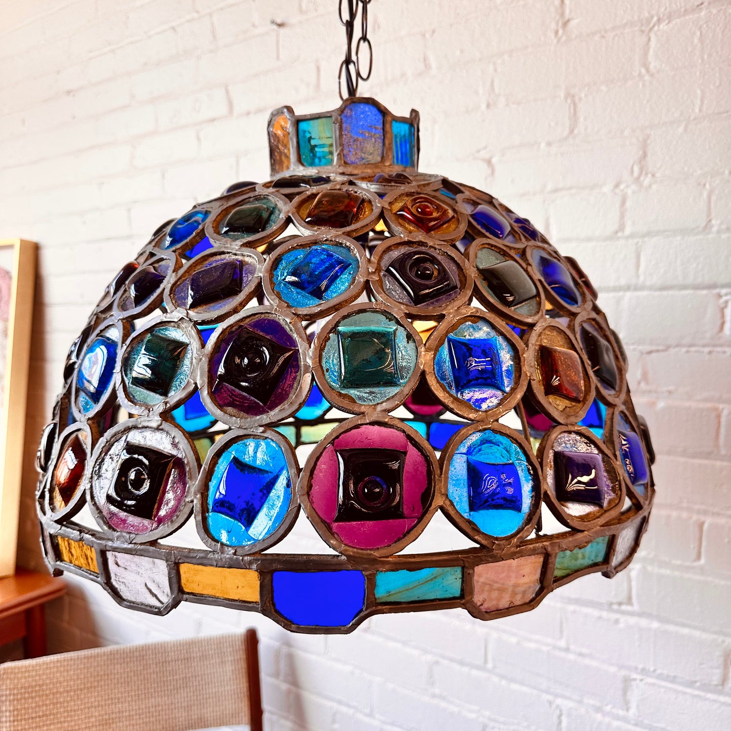 COLORED GLASS CHANDELIER PENDANT BY FELIPE DELFINGER FOR FEDERS