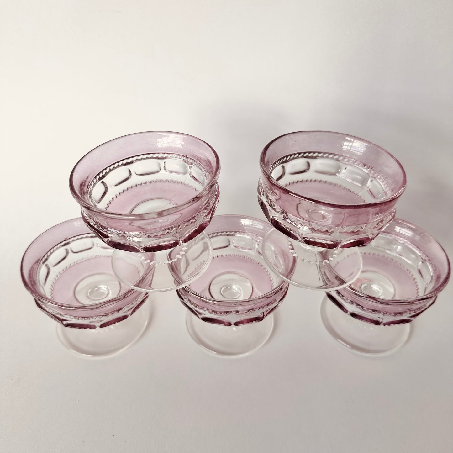 SET OF 5 PINK RUBY SORBET COMPOTE GLASSES