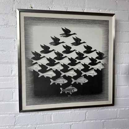 FRAMED MC ESCHER "SKY AND WATER" PRINT