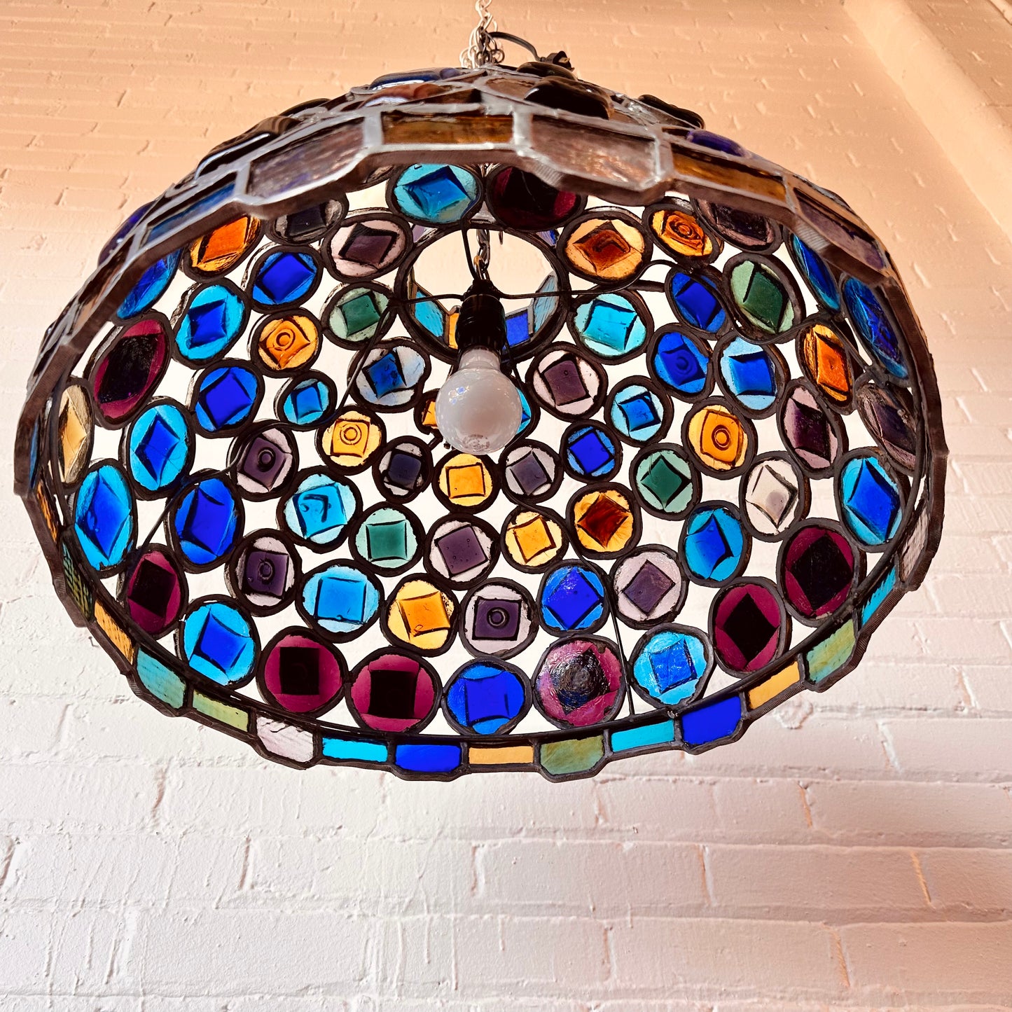 COLORED GLASS CHANDELIER PENDANT BY FELIPE DELFINGER FOR FEDERS