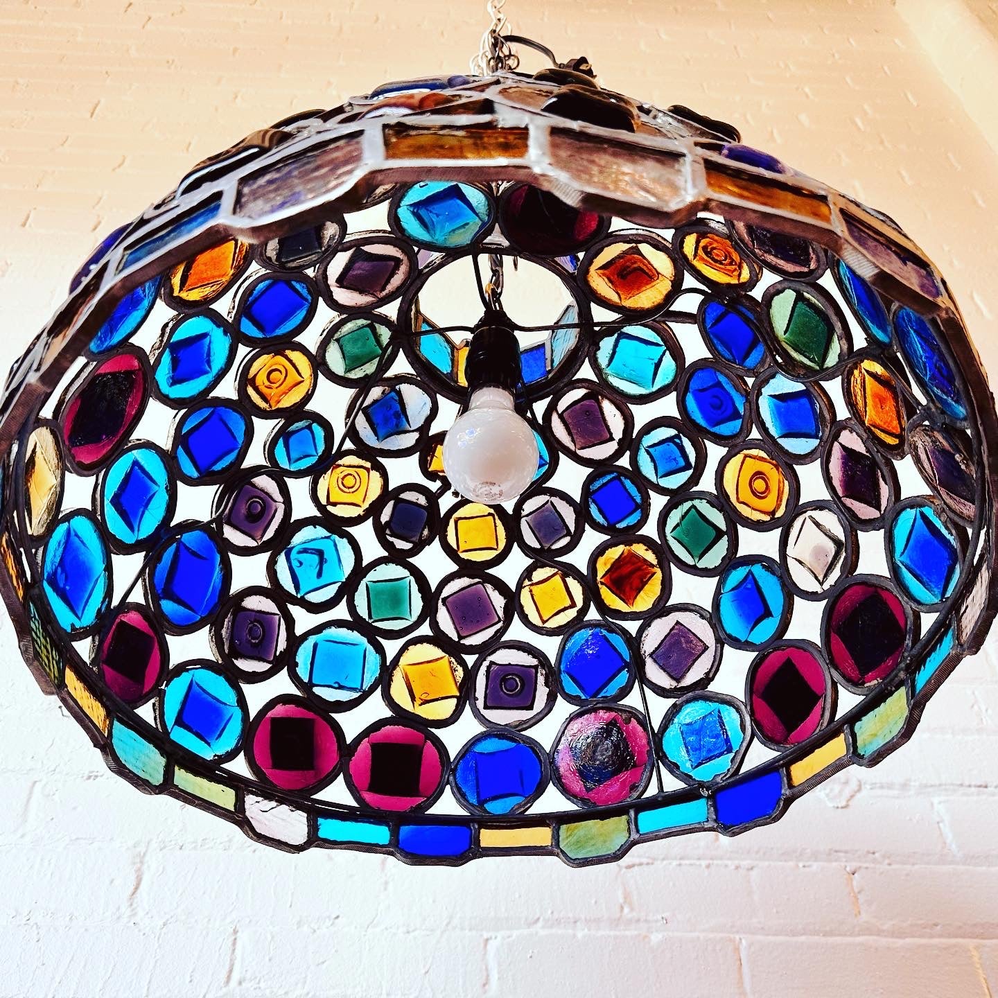 COLORED GLASS CHANDELIER PENDANT BY FELIPE DELFINGER FOR FEDERS