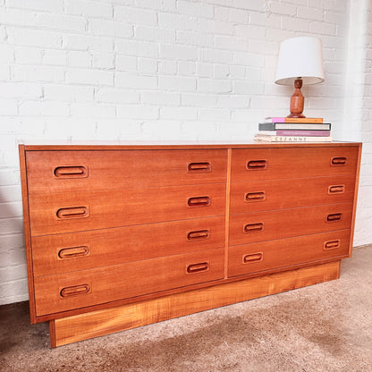 DYRLUND TEAK DRESSER WITH EIGHT DRAWERS