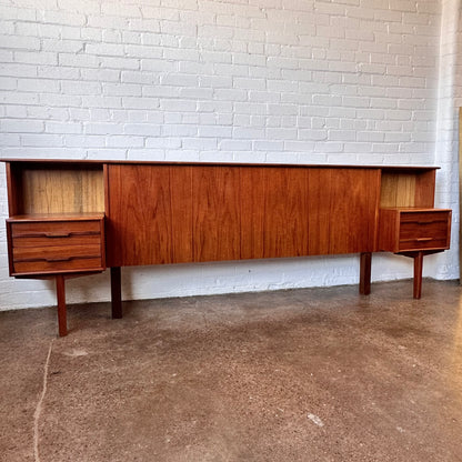 SCANDINAVIAN TEAK QUEEN HEADBOARD WITH NIGHT STANDS