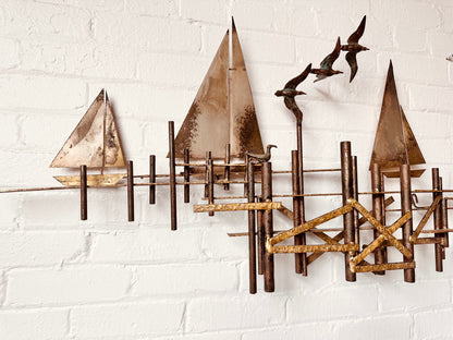 CURTIS JERE SAILBOATS & SEAGULLS METAL WALL SCULPTURE